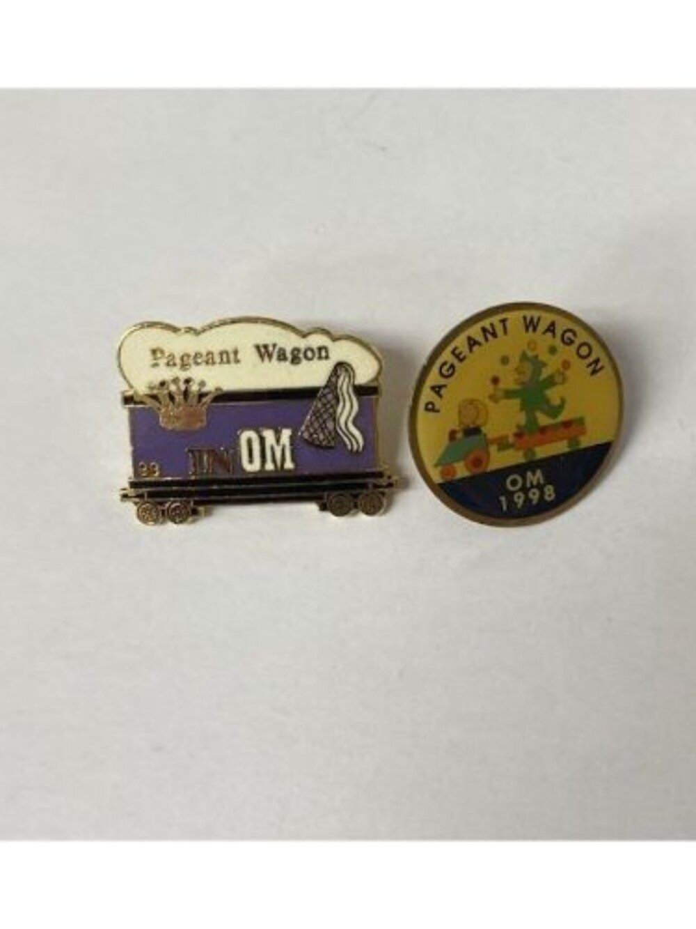 Odyssey of the Mind Pin OM 1998 Pageant Wagon LOT 2 Pins Vintage